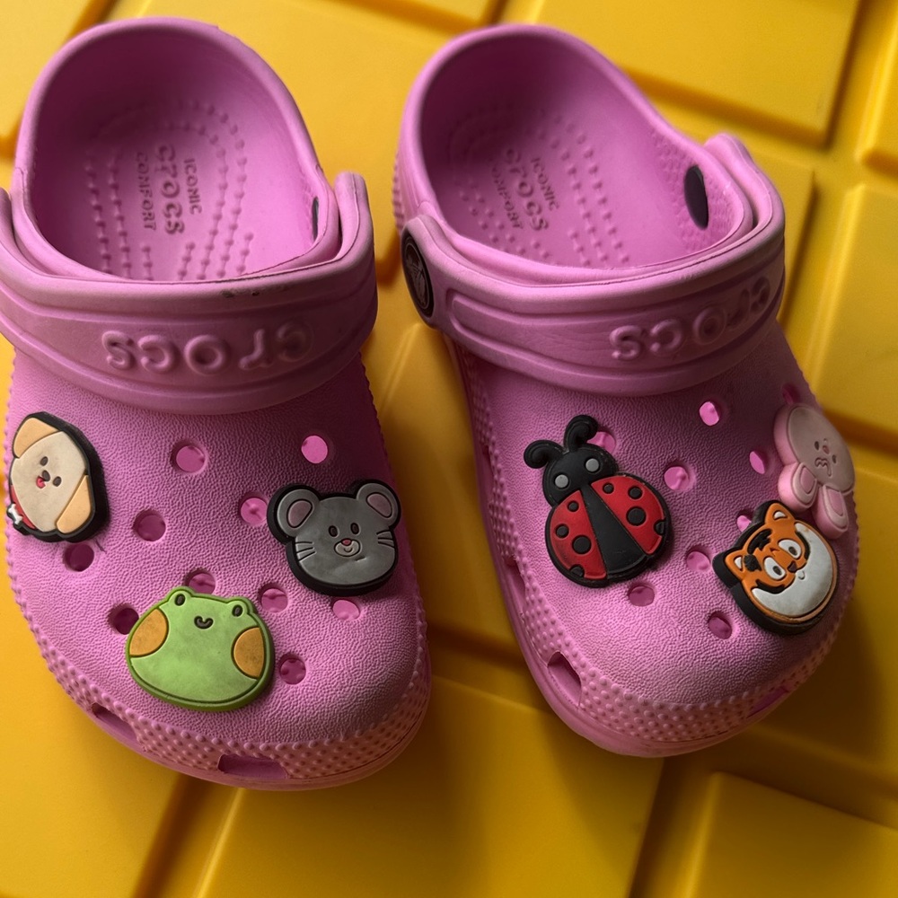 CROCS Kids Pink Sandals with Animal Charms
